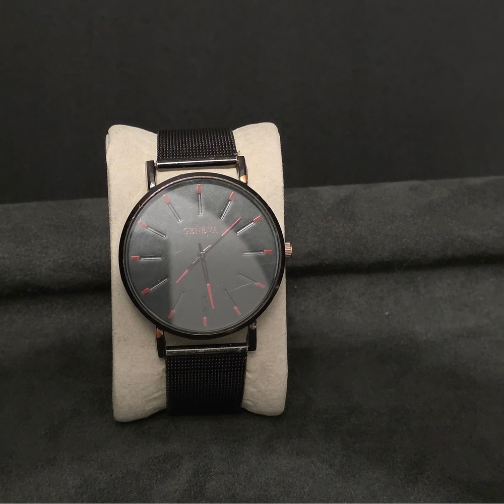 Geneva Mesh Strap Watch Mens OS Black Analog‎ Minimalist Casual